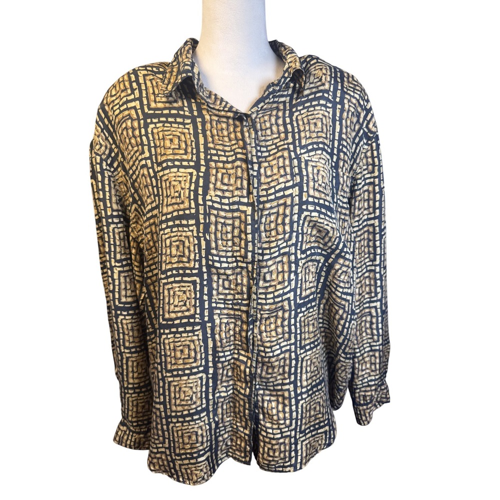 Westbound Shirt Womens 16 Abstract Geometric Button Up Long Sleeve‎ Silk Blouse